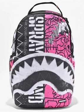 Sprayground Pink Punk Graff Backpack🔥New Black Bookbag Large School Bag